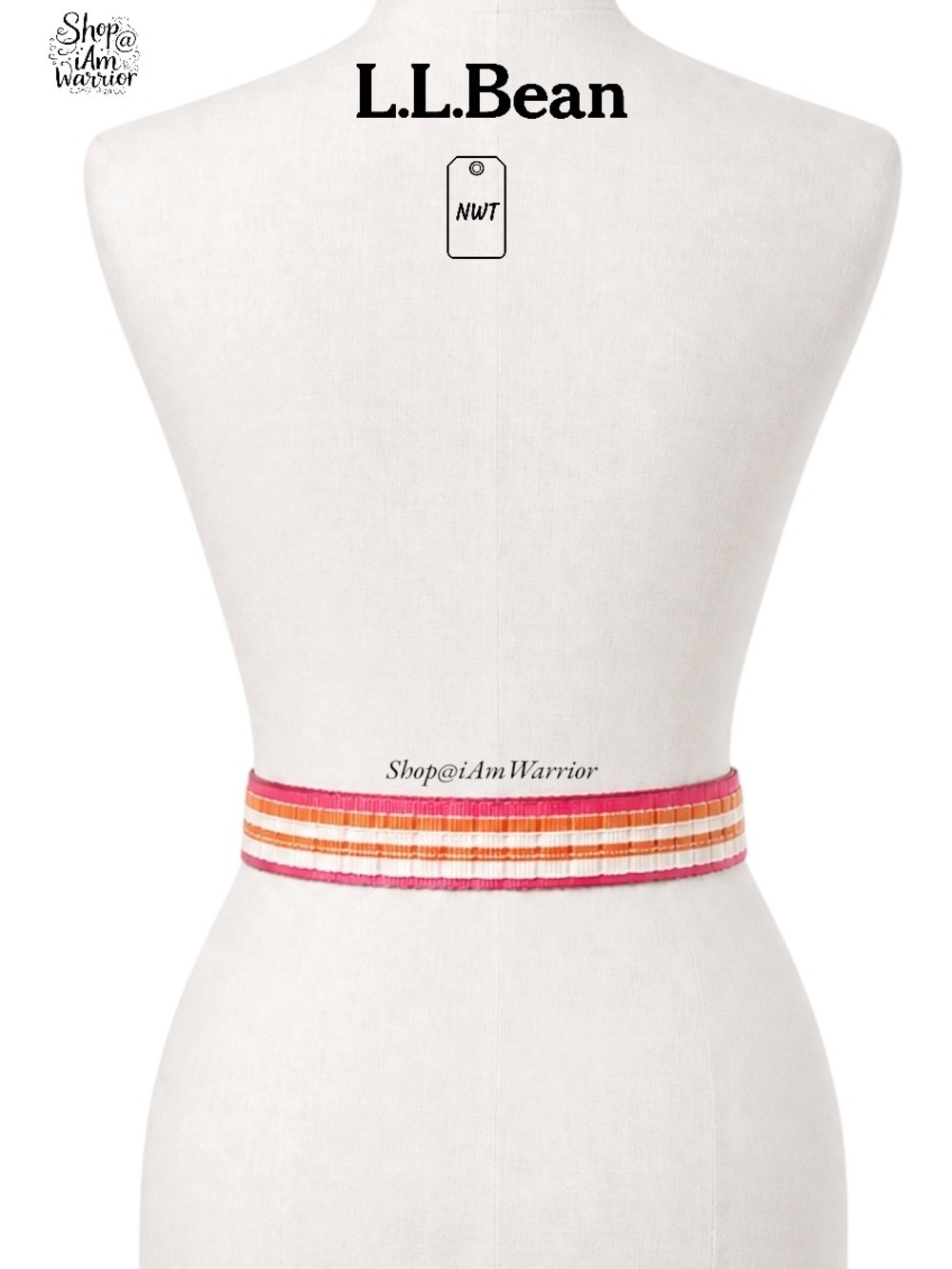 LL Bean NWT pink, white & orange striped grosgrain ribbon belt *shop@iamwarrior